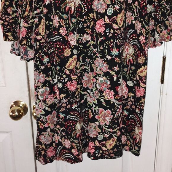 H&M black floral Flounce-sleeved Dress Sz 14 NWOT - Picture 2 of 7